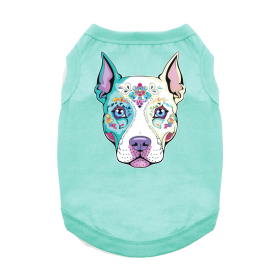 Sugar Skull Dog Shirt (Color: Teal, size: X-Large)